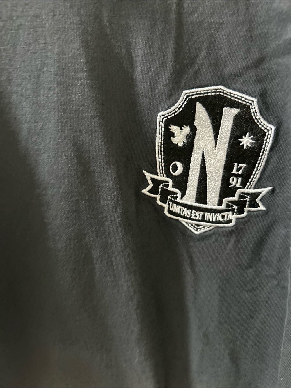 Boxlunch Wednesday Long Sleeve Ombre Black to Gray Crewneck Spirit Jersey - Picture 3 of 6